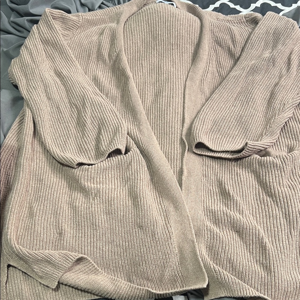 Old Navy Taupe Open-Front Ribbed Cardigan